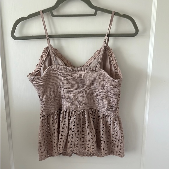 JAPNA tan cotton eyelet Elegant Sleeveless Top smocked back babydoll M coquette - Picture 3 of 6